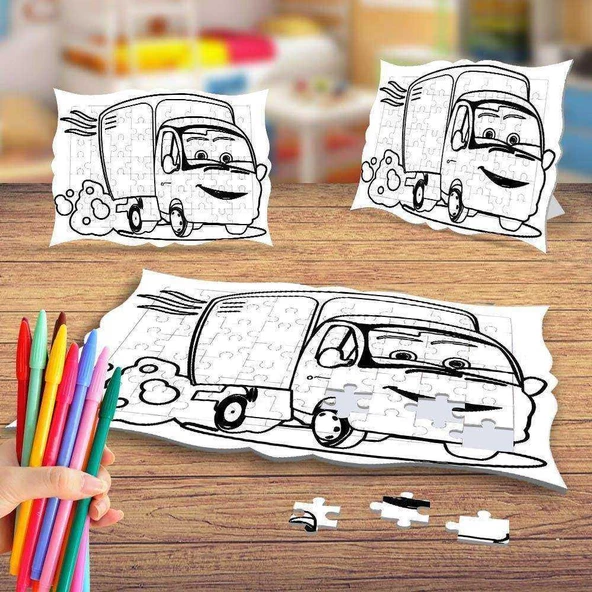 Hızlı Kamyonet Boyama Puzzle Tablo Çocuk Eğitici Yapboz