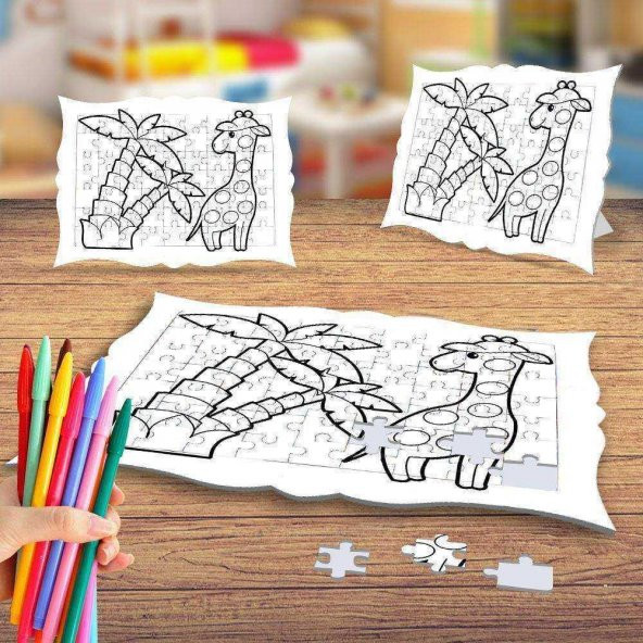 Palmiye ve Bebek Zürafa Boyama Puzzle Tablo Çocuk Eğitici Yapboz
