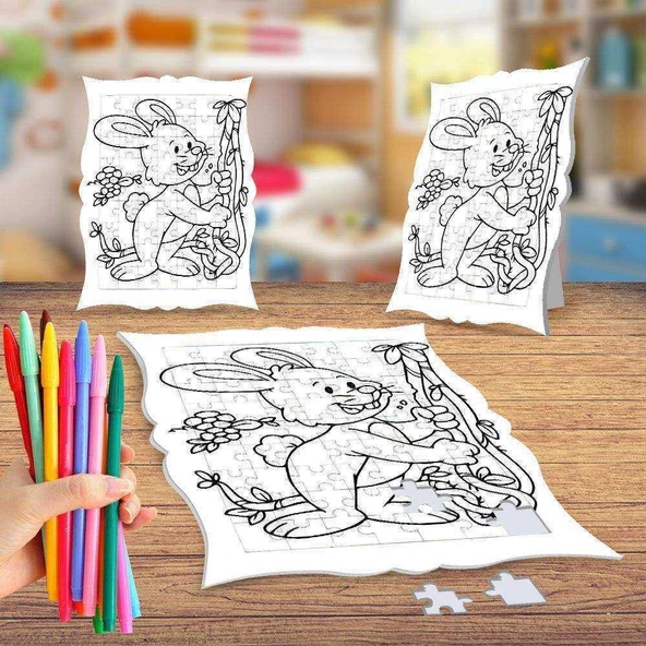 Tırmanan Sevimli Tavşan Boyama Puzzle Tablo Çocuk Eğitici Yapboz