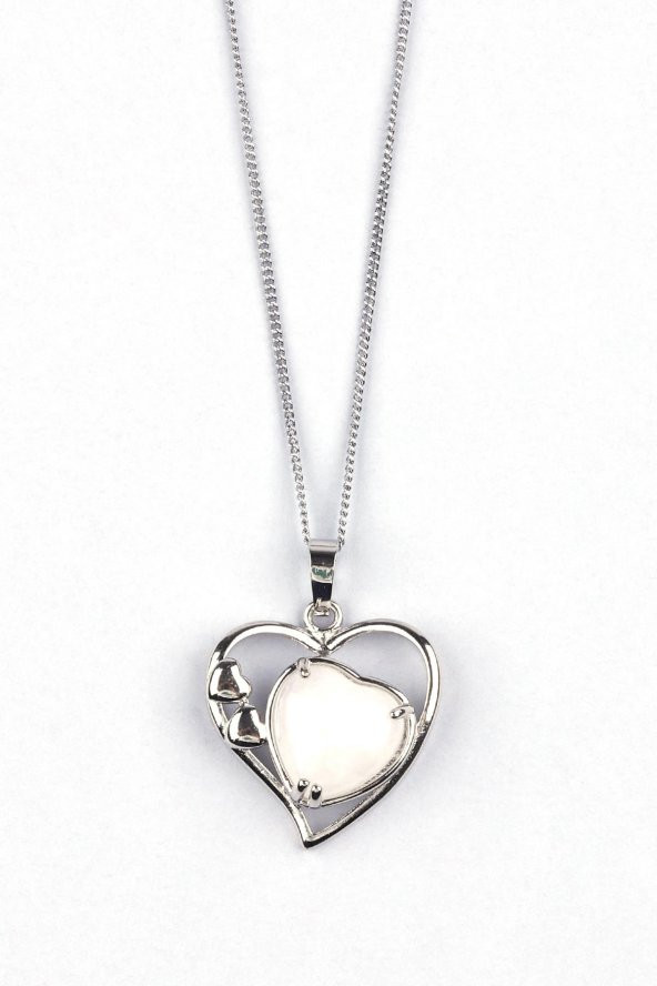 Kristal Kuvars Doğal Taş Kalp Model Kolye ürün görseli