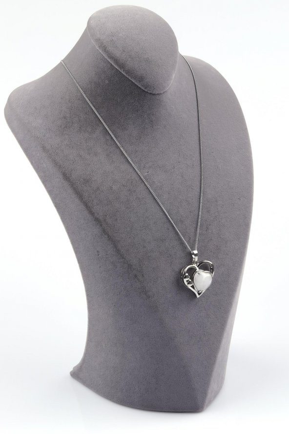 Kristal Kuvars Doğal Taş Kalp Model Kolye - Resim 2