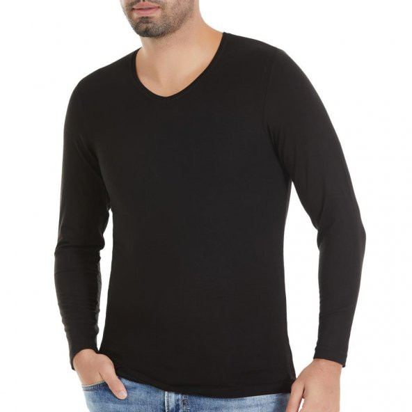6 Adet Yıldız Erkek Bambu Uzun Kol T-Shirt Fanila Siyah 486