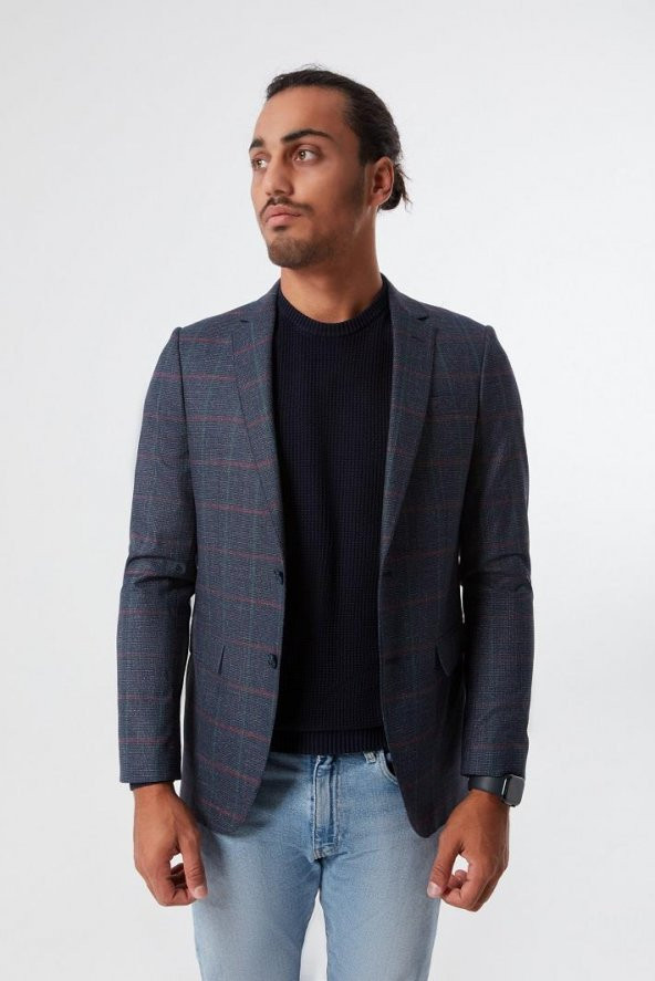 Erkek Spor Coton Tek Ceket 6 Drop  2 Düğme C30-90143 NAVY