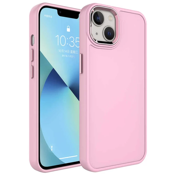 Vendas iPhone 14 Uyumlu ( iPhone 14 ) Pastel Serisi Metal Kamera Çerçeve ve Buton Tasarımlı Darbe Dirençli Silikon Kılıf