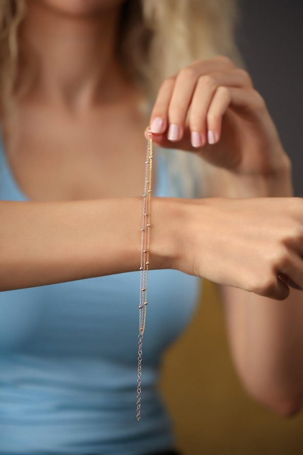 Kadın Üçlü Zincir Top Model Bileklik - 271 - Resim 2