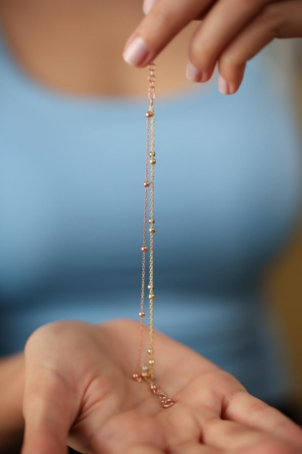 Kadın Üçlü Zincir Top Model Bileklik - 271 - Resim 4