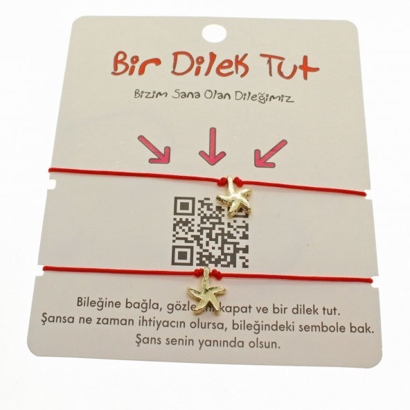 Altın Renk Kırmızı İp Deniz Yıldızı Arkadaş  Bilekliği - 1868 ürün görseli 1