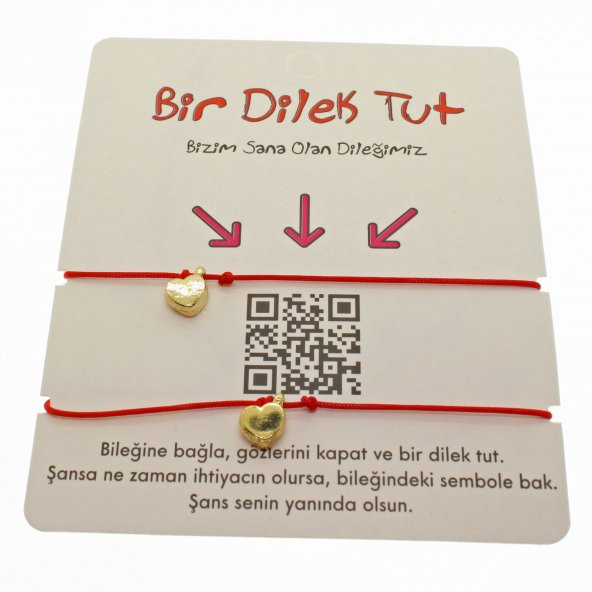 Altın Renk Kırmızı İp Kalp Arkadaş  Bilekliği - 1867 - 1