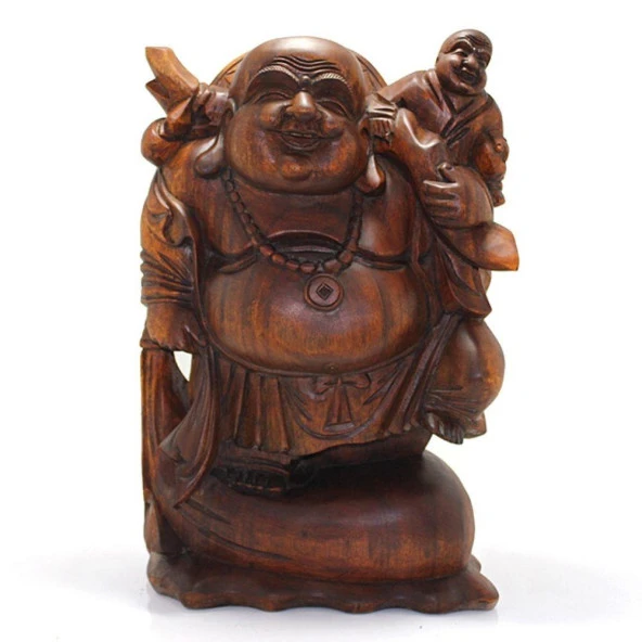 Dekoratif Teak (Tik) Ağacı Ayaklı Buda Biblo 50 cm El İşi