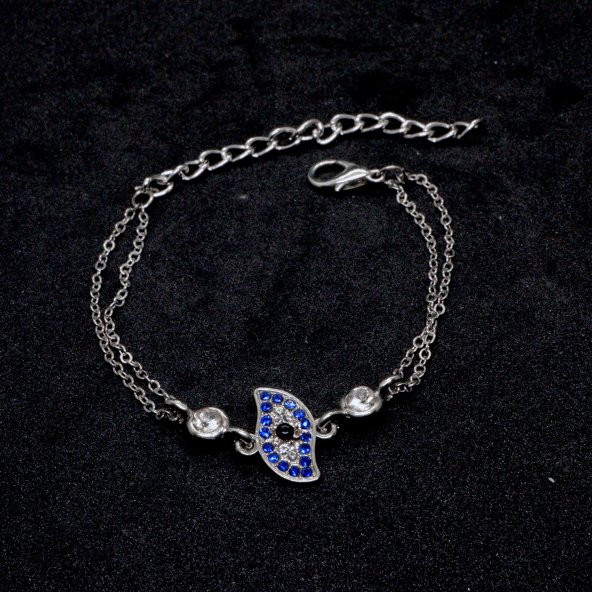 Gümüş Renk Nazar Yamuk Mekik Figürlü  Çift Zincirli  Bileklik  870 ürün görseli 1