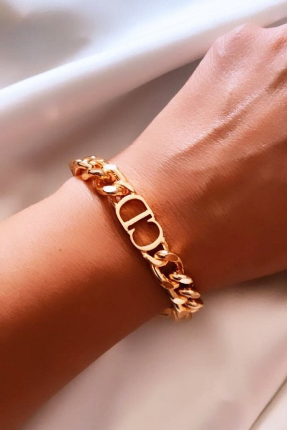 Kadın Gold Cd Harfli Christian Dior Model Kalın Zincir Bileklik Altın Renk - 337 - 2