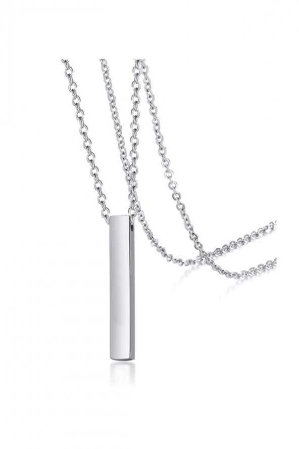 Gümüş Kaplamalı Çubuk Uzun Bar Dikdörtgen Kolye 70 Cm - 45