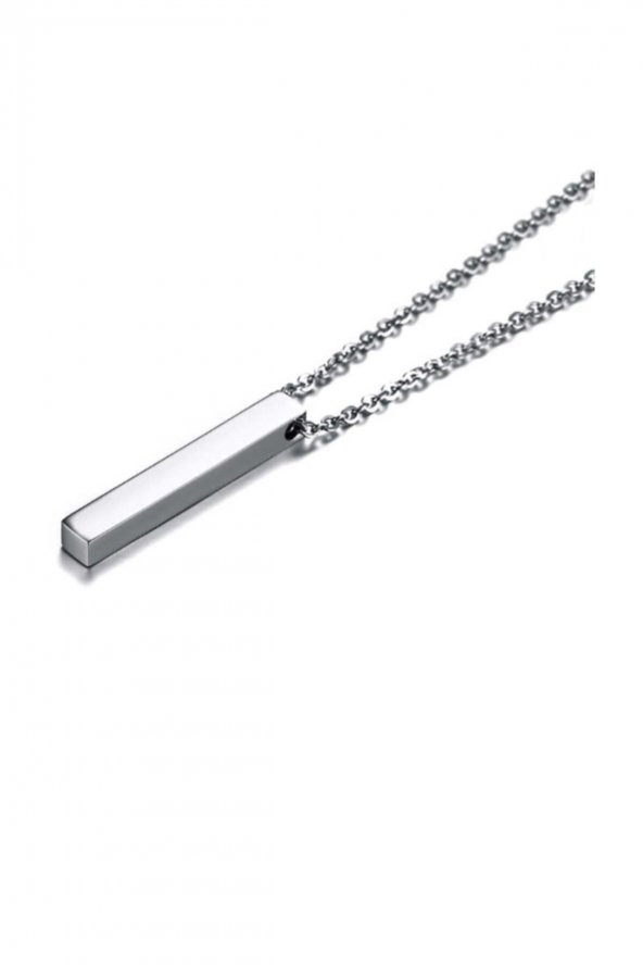 Gümüş Kaplamalı Çubuk Uzun Bar Dikdörtgen Kolye 70 Cm - 45 - 4