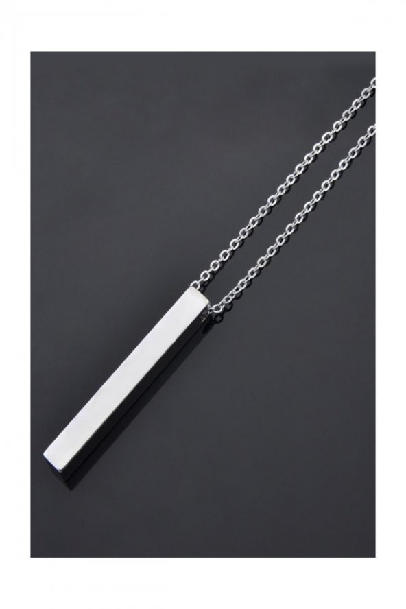 Gümüş Kaplamalı Çubuk Uzun Bar Dikdörtgen Kolye 70 Cm - 45 - 5