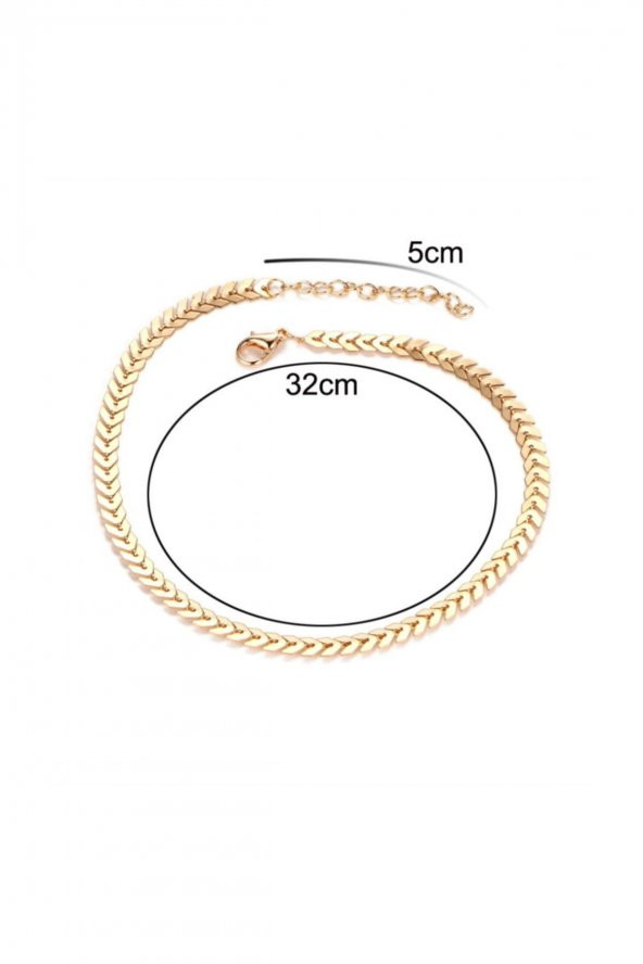 Happy Yaprak Balık Sırtı Zincir Tasma Kolye Gold - 167 - 6