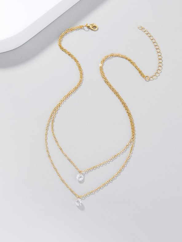 Zirkon Taşlı Katmanlı Kolye Altın Renk - 444 - 2