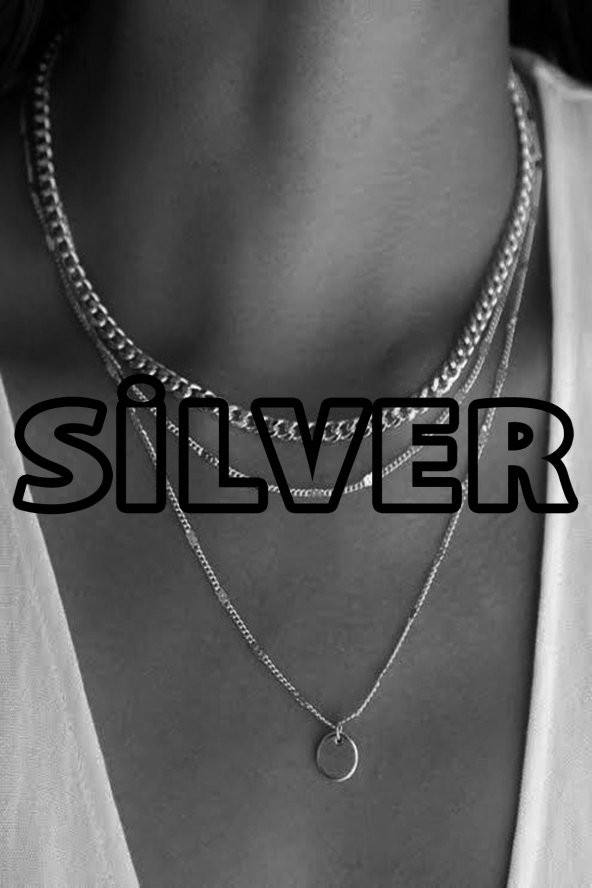 Kadın Katlı Zincir Kolye Pullu Gümüş Renk - 341 ürün görseli 1