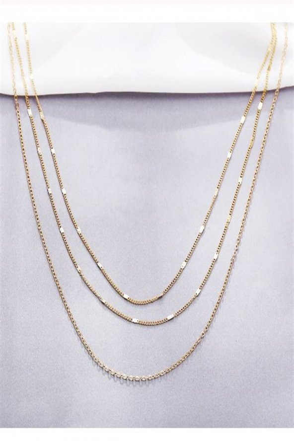 Kadın Üçlü Şeri Zincir Kolye Gold Kaplama Katmanlı Kolye Choker Uzun Çoklu Kolye - 80 - 2