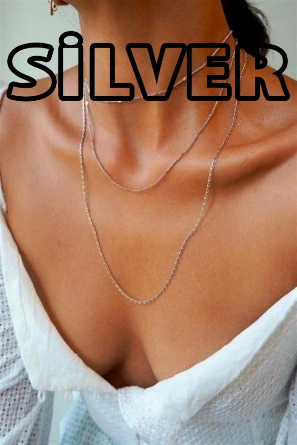 Kadın Üçlü Şeri Zincir Kolye Silver Katmanlı Kolye Choker Uzun Çoklu Kolye - 8