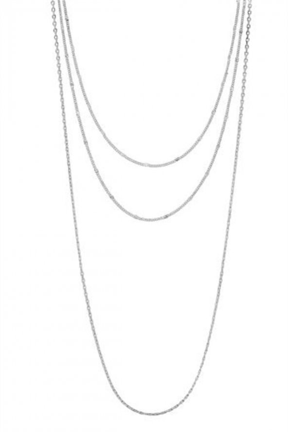 Kadın Üçlü Şeri Zincir Kolye Silver Katmanlı Kolye Choker Uzun Çoklu Kolye - 8 - 5