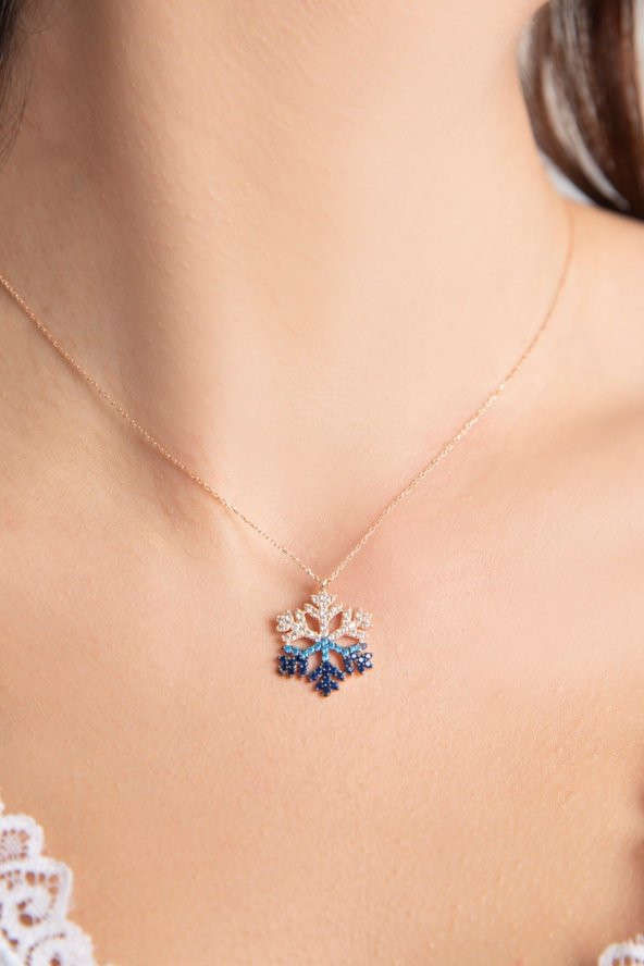 Altın Renk  Rodyumlu Renkli Zirkon Taşlı Kar Tanesi Kolye Altın Renk - 325 - 2