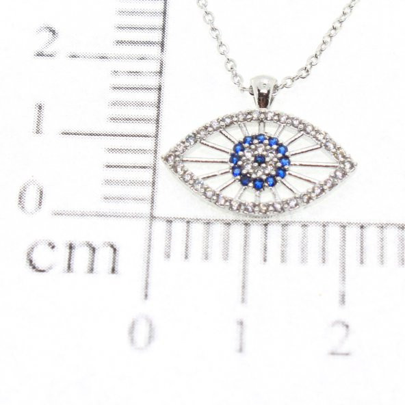 Gümüş  Renk Nazar Göz Zirkon Taşlı Göz  Model Zirkon Kolye - 1780 ürün görseli 1