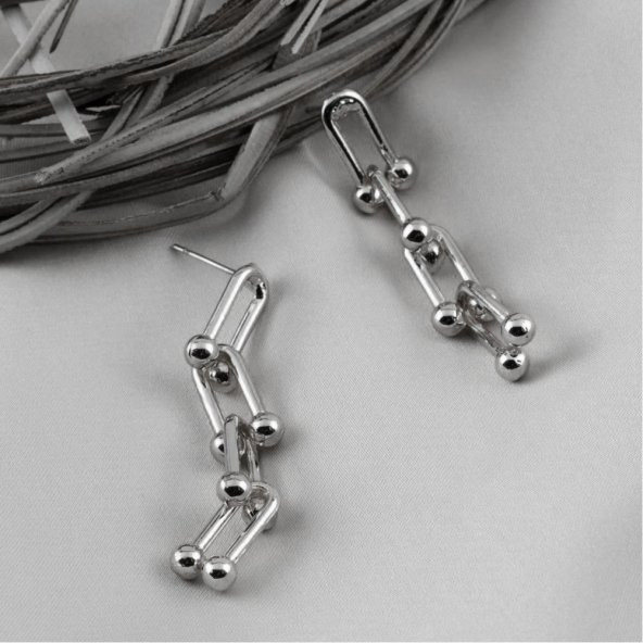 Şık Kadın Silver Kaplama Toplu Kalın Zincir Tiffany Blanca Küpe - 412 - 2