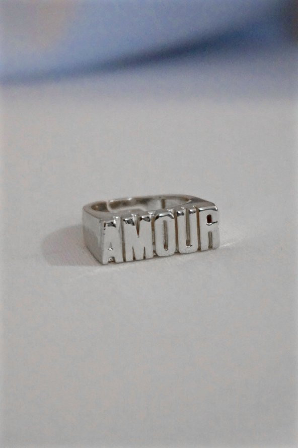 Kadın Amour Yazılı Gümüş Renk Ayarlanabilir Yüzük - 440 - 2