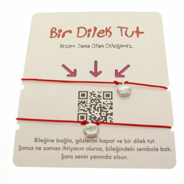 Gümüş Renk Kırmızı İp İstiridye Arkadaş  Bilekliği - 1858 ürün görseli 1