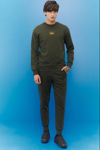 LEE L212299801 Erkek Haki Bisiklet Yaka Sweatshirt - 2