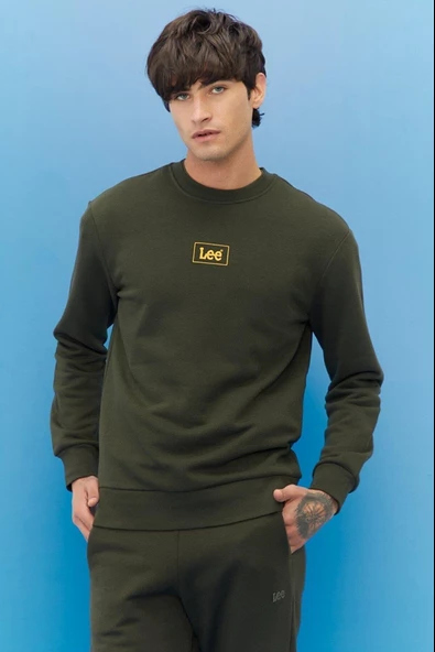LEE L212299801 Erkek Haki Bisiklet Yaka Sweatshirt