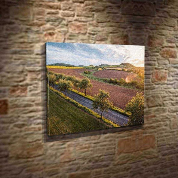 Uzun Yol - Yol Kenarında Ağaçlar - Ova - Gökyüzü - Doğa -Manzara - 40x60cm Dekoratif Kanvas Tablo