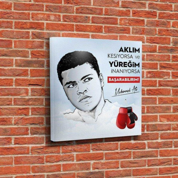 Muhammed Ali-Ünlü Sözler-Aklım Kesiyorsa Yüreğim İnanıyorsa Başarabilirim -Vektör Kanvas 30x30 Tabl - 1