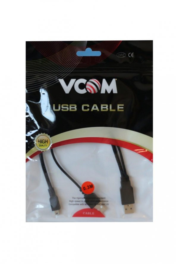 Vcom Usb 2.0 2-Mini Usb 5 Pin Siyah 30 Cm