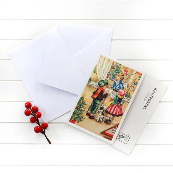 2li yılbaşı kartpostal-zarf seti, hediye dükkanı