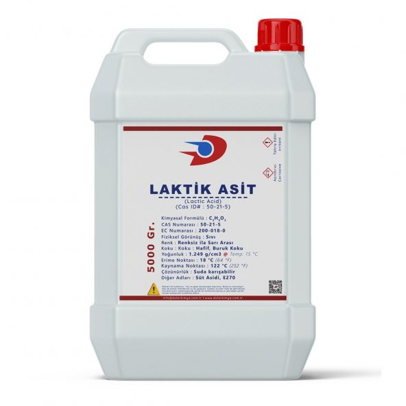 Dolar Kimya Laktik Asit - 5.00 Kg (Gıda Kalite %80, E270, Süt Asidi)