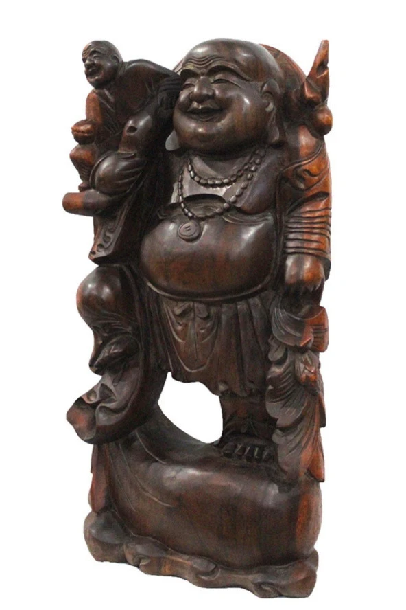 Dekoratif Teak (Tik) Ağacı Ahşap Buda Biblo 80 cm El İşi