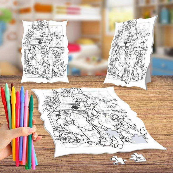 Köpek Ailesi Boyama Puzzle Tablo Çocuk Eğitici Yapboz