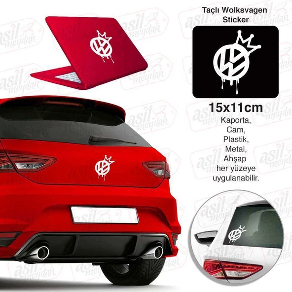 Taçlı Wolksvagen WV Amblem Beyaz Sticker, Oto, Araba, Araç, Etiket, Aksesuar, Tuning, Modifiye, Arma