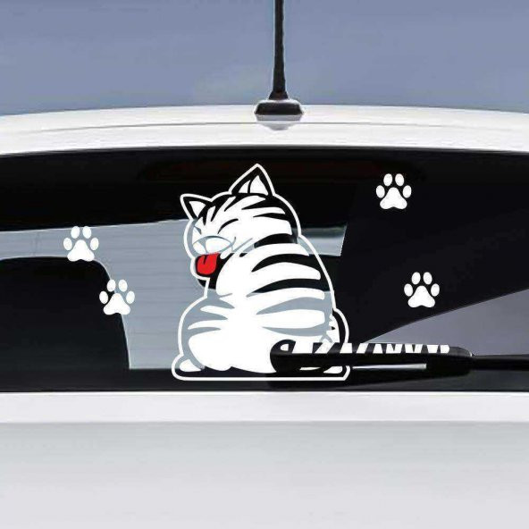 Kuyruğunu Sallayan Sevimli Kedi Silecek Sticker, Oto Etiket, Araç Çıkartma, Araba Tuning Aksesuar