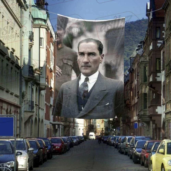 Gazi Mustafa Kemal Atatürk - Şık Takım Elbiseli - Modern Atatürk Cephe Poster Bayrak -4X6 metre