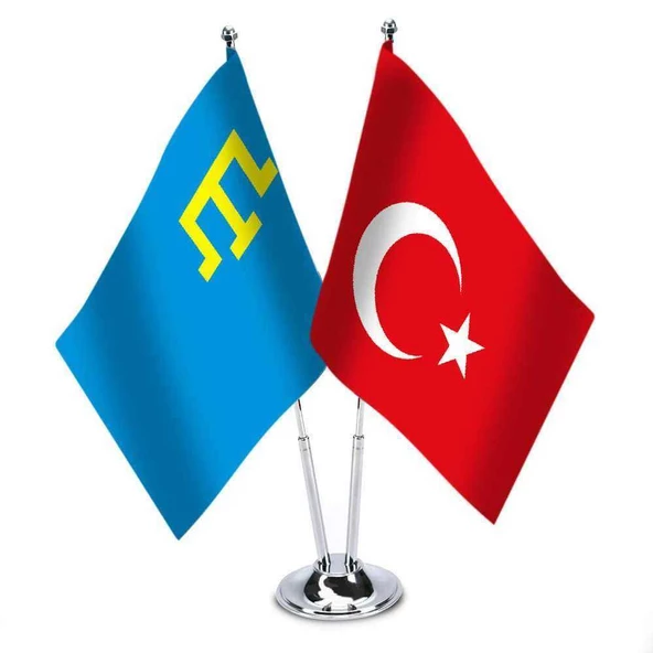 Kırım Hanlığı - Türkiye-İkili Saten Masa Bayrağı