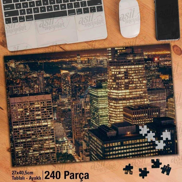 Asil Hobi Yükselen Binalar -Gece-Kuşbakışı-Manzara Yapboz -Ayak Destekli Çerçeveli 240 Parça Puzzle