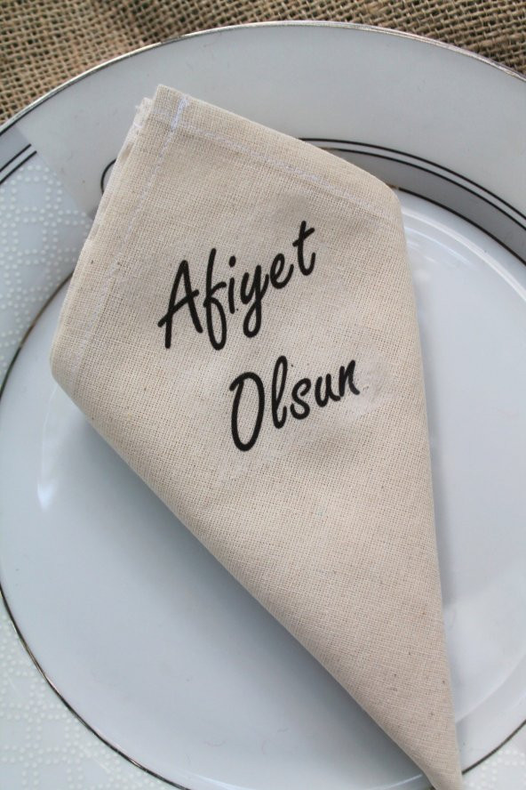 6 Adet Afiyet Olsun Yazılı Doğal Keten Servis Sunum Peçetesi - 2