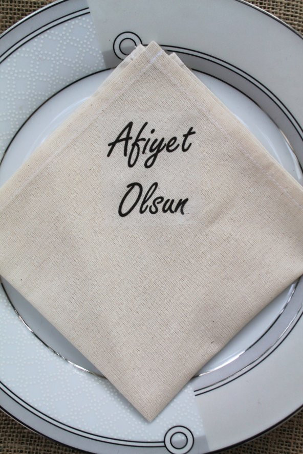 6 Adet Afiyet Olsun Yazılı Doğal Keten Servis Sunum Peçetesi - 4