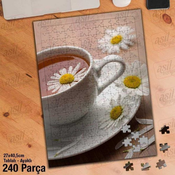 Asil Hobi Papatya Çayı - Fincan - Çiçek - Bitki Çay Yapboz -Ayak Destekli Çerçeveli 240 Parça Puzzle