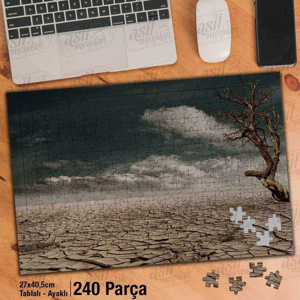 Asil Hobi Çöl - Kuraklık -Kuru Çatlamış Toprak Yapboz -Ayak Destekli Çerçeveli 240 Parça Puzzle