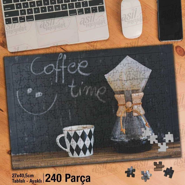 Asil Hobi Coffee Time - Kahve -İçecek - Kupa Yapboz -Ayak Destekli Çerçeveli 240 Parça Puzzle