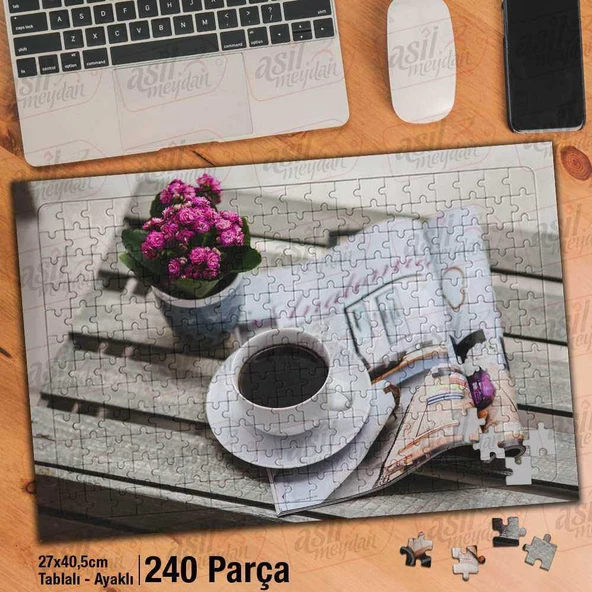 Asil Hobi Coffee - Kahve Fincanı - Dergi - Gazete Yapboz -Ayak Destekli Çerçeveli 240 Parça Puzzle