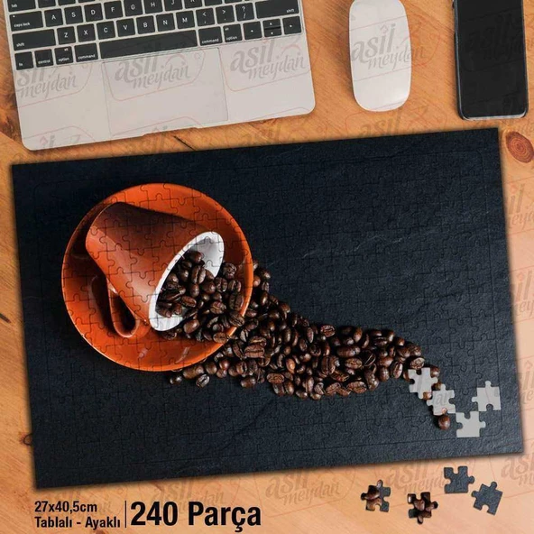 Asil Hobi Coffee- Kahve Çekirdekleri - Fincan Yapboz -Ayak Destekli Çerçeveli 240 Parça Puzzle